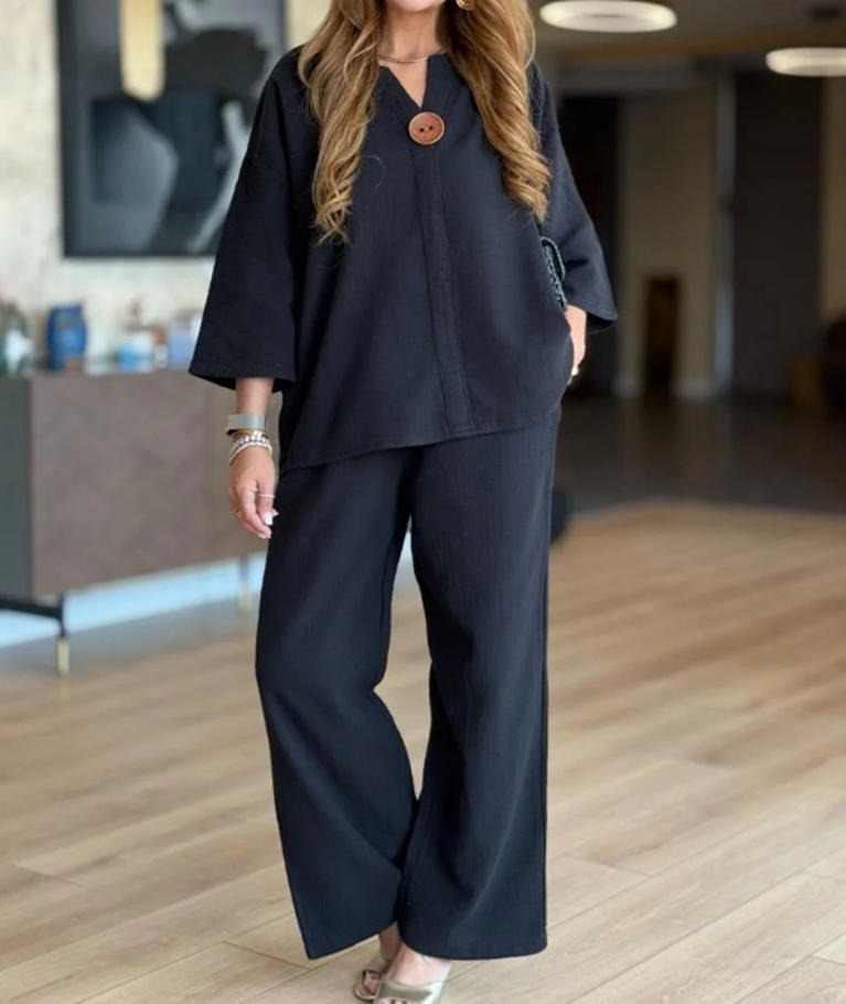 Linen casual loose shawl wide-leg pants top two-piece suit