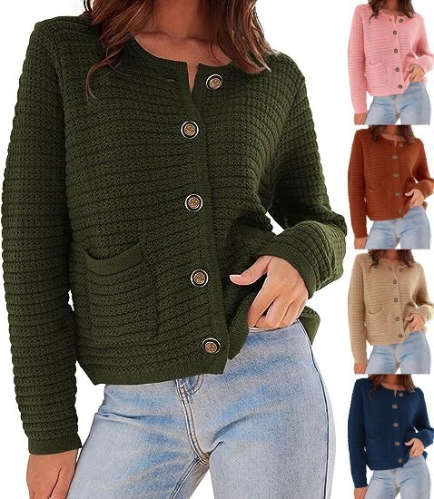 Autumn Winter Fashion Women's Long Sleeve Round Neck Knitted Sweater 