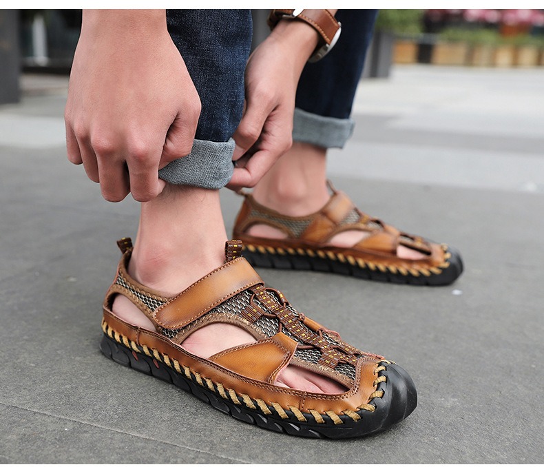 Men's Summer Leather Sandals With Non-Slip Wear-Resistant Outsole