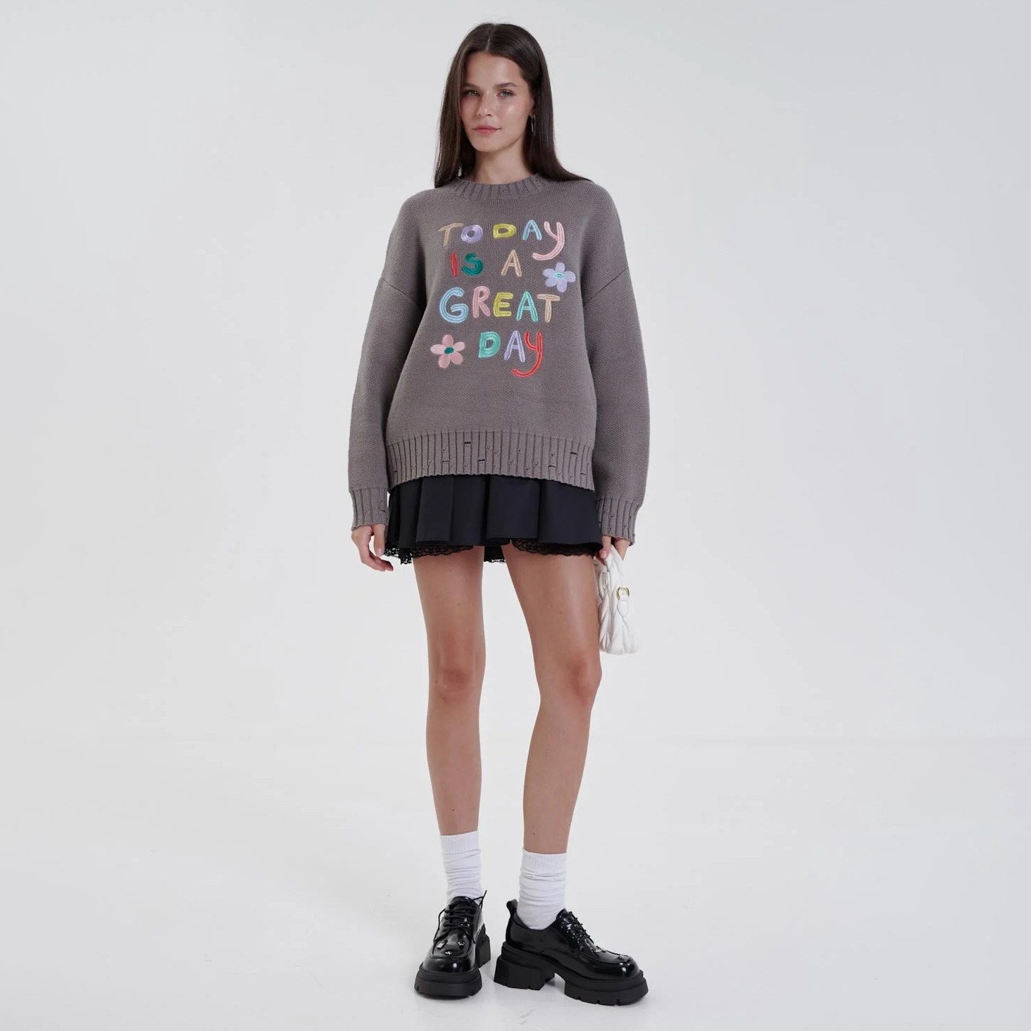 Women's loose lazy letter embroidered sweater