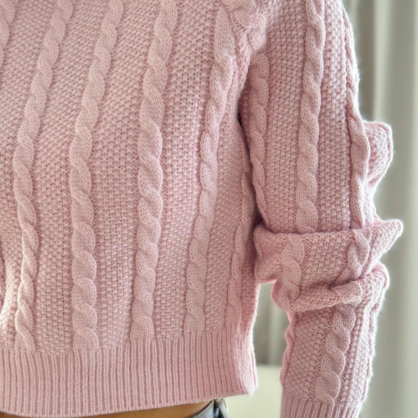 Women's pink round neck basic short sweater top