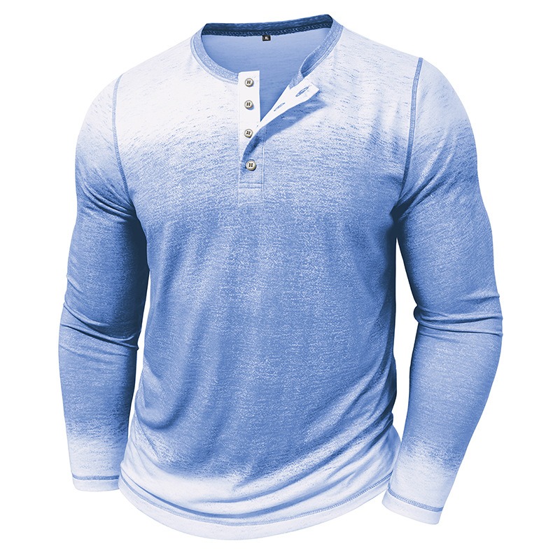 Men's Three Button Gradient Long Sleeve Henley Shirt