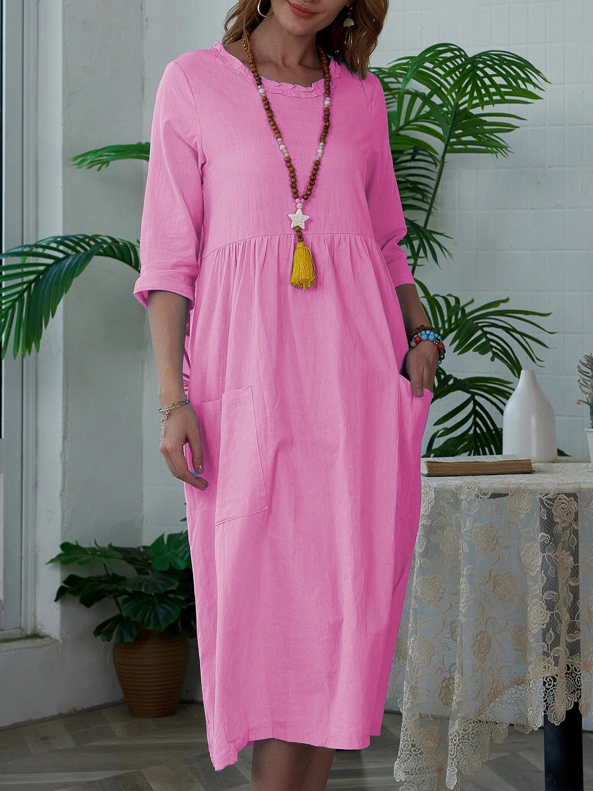 Lace round neck long skirt