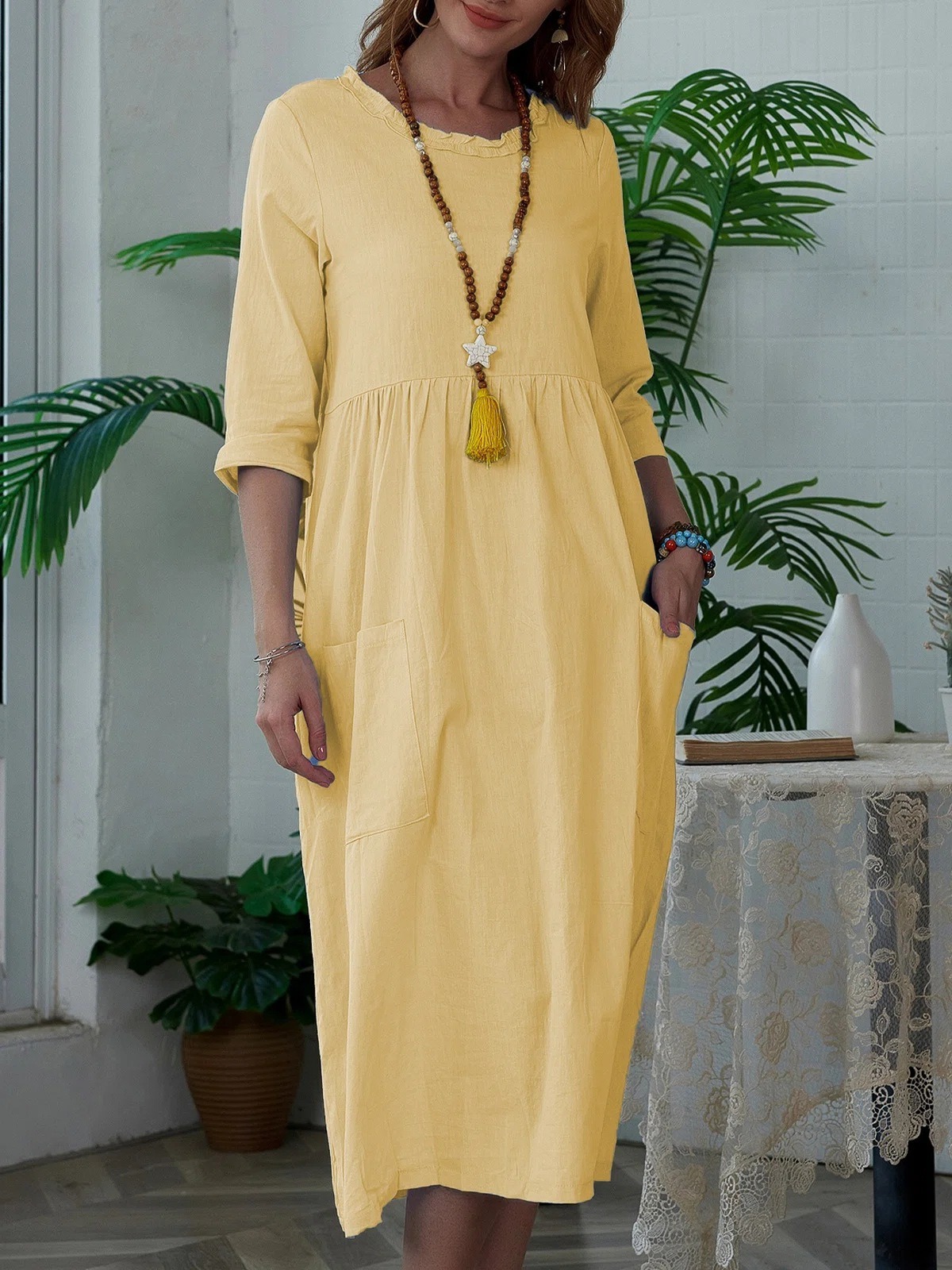 Lace round neck long skirt