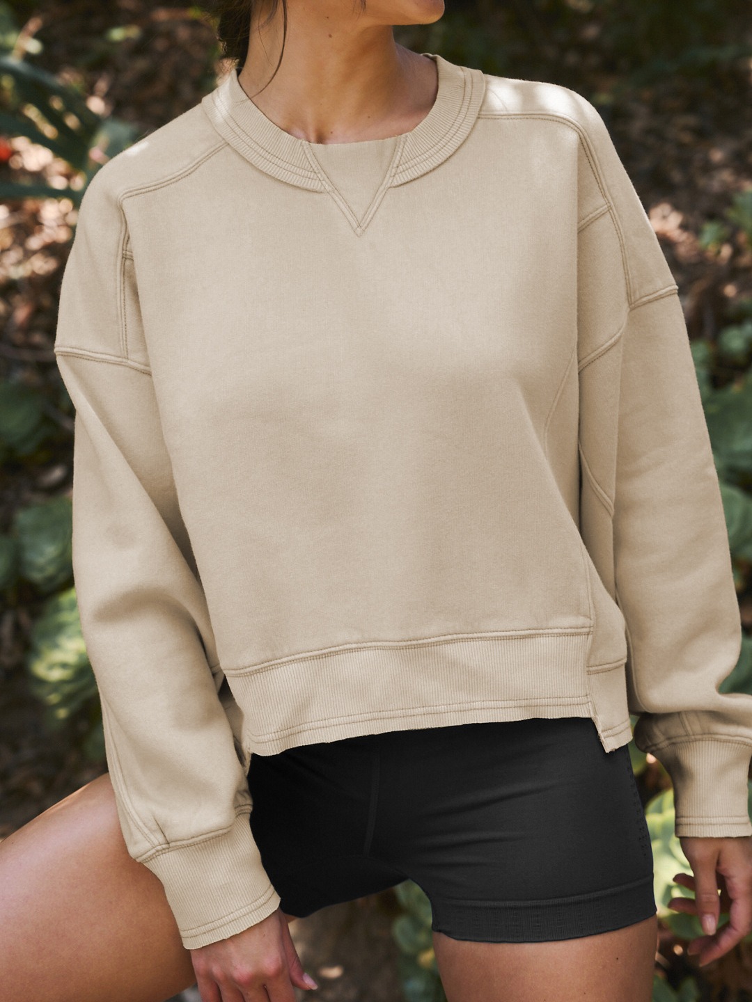 Women Fashion Casual Solid Color Round Neck Long Sleeve Sweatshirt