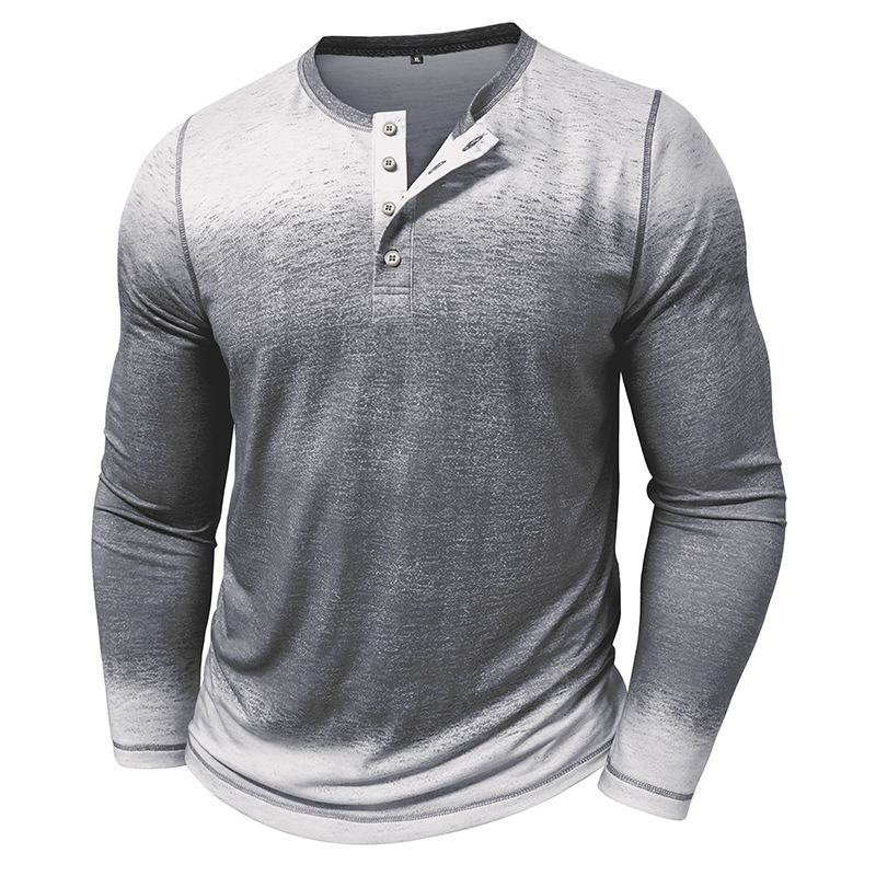 Men's Three Button Gradient Long Sleeve Henley Shirt