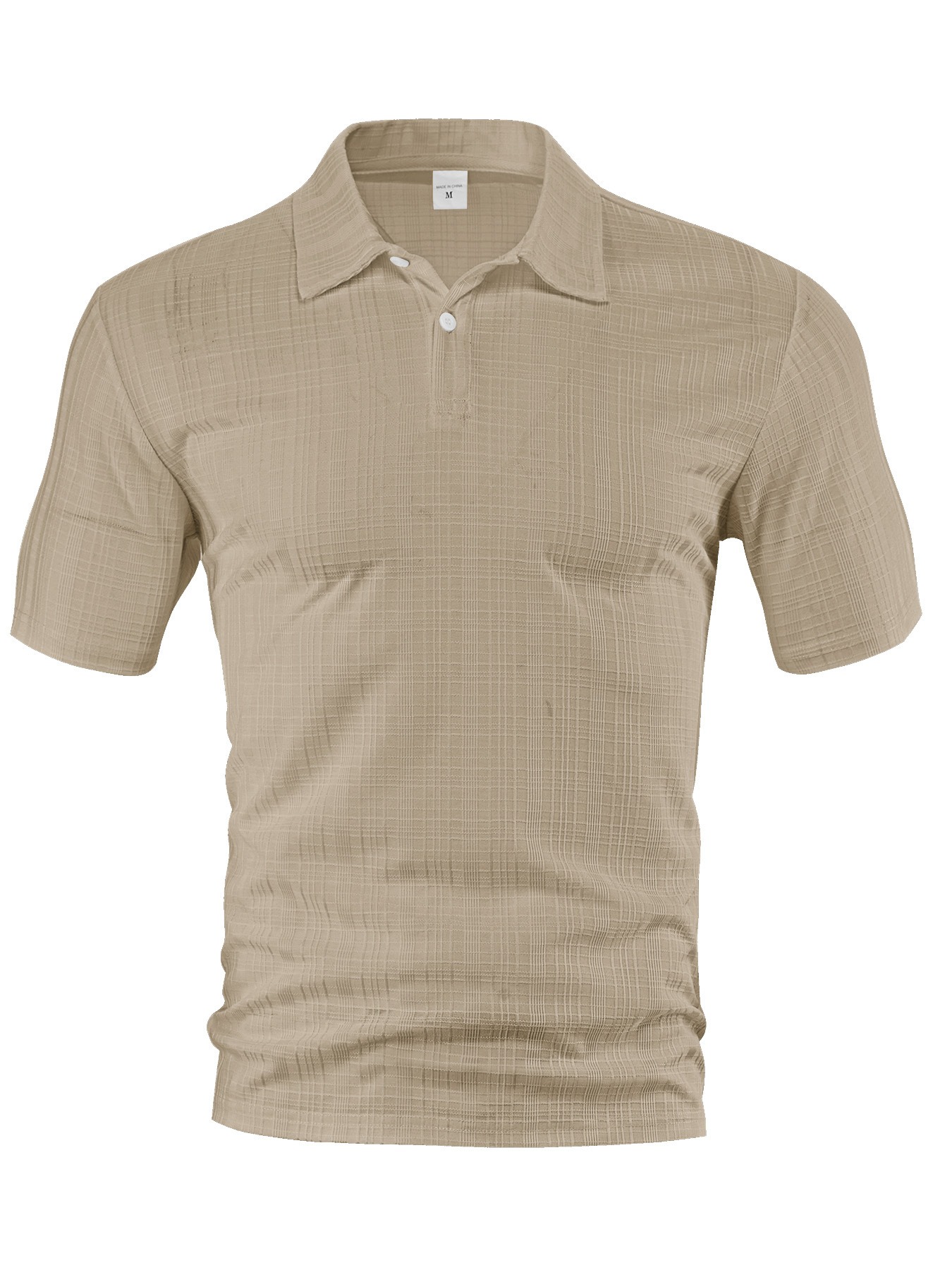 Men Waffle Plaid Lapel Short Sleeve Shirt 