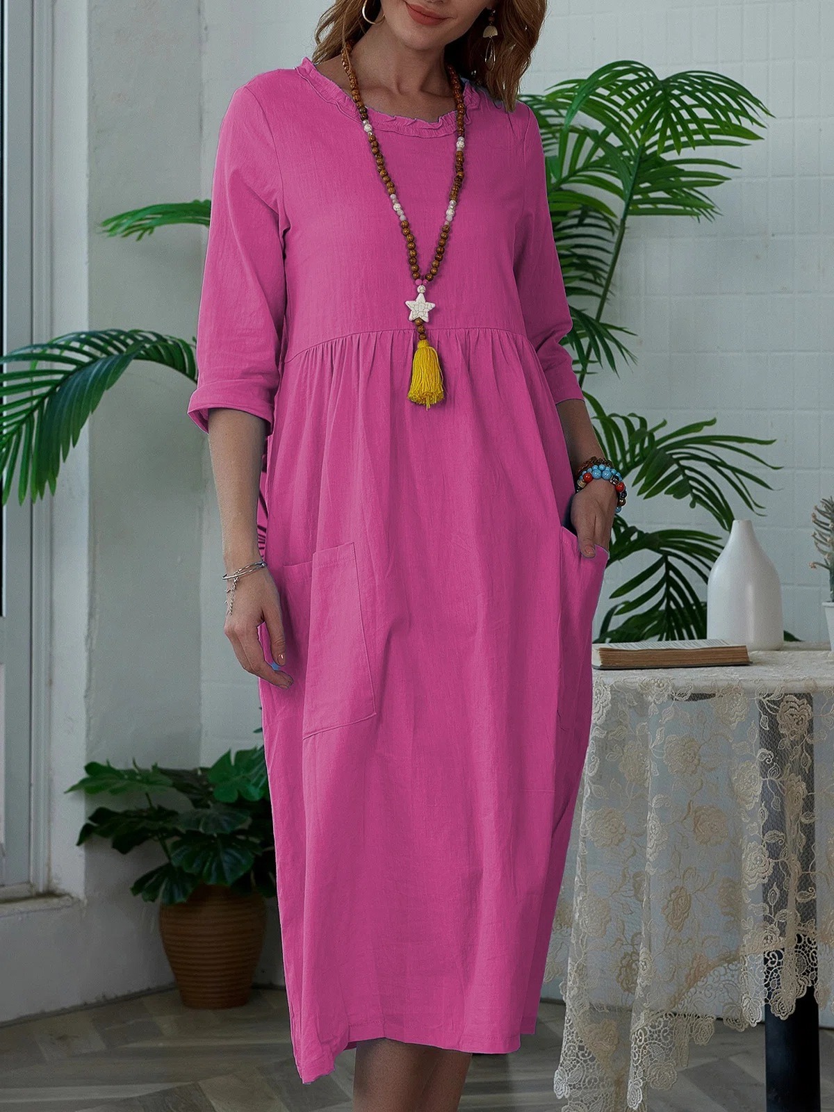 Lace round neck long skirt