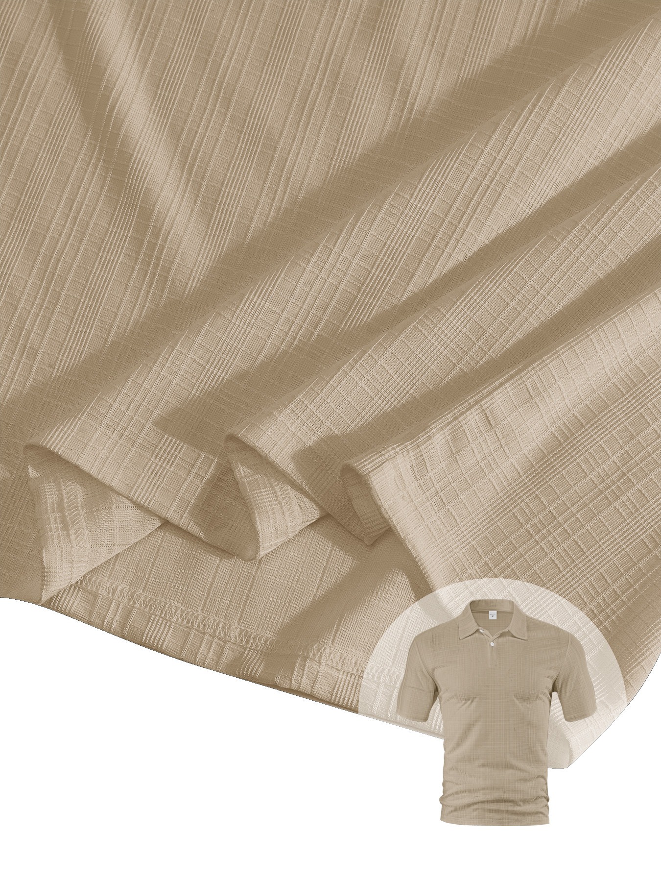 Men Waffle Plaid Lapel Short Sleeve Shirt 