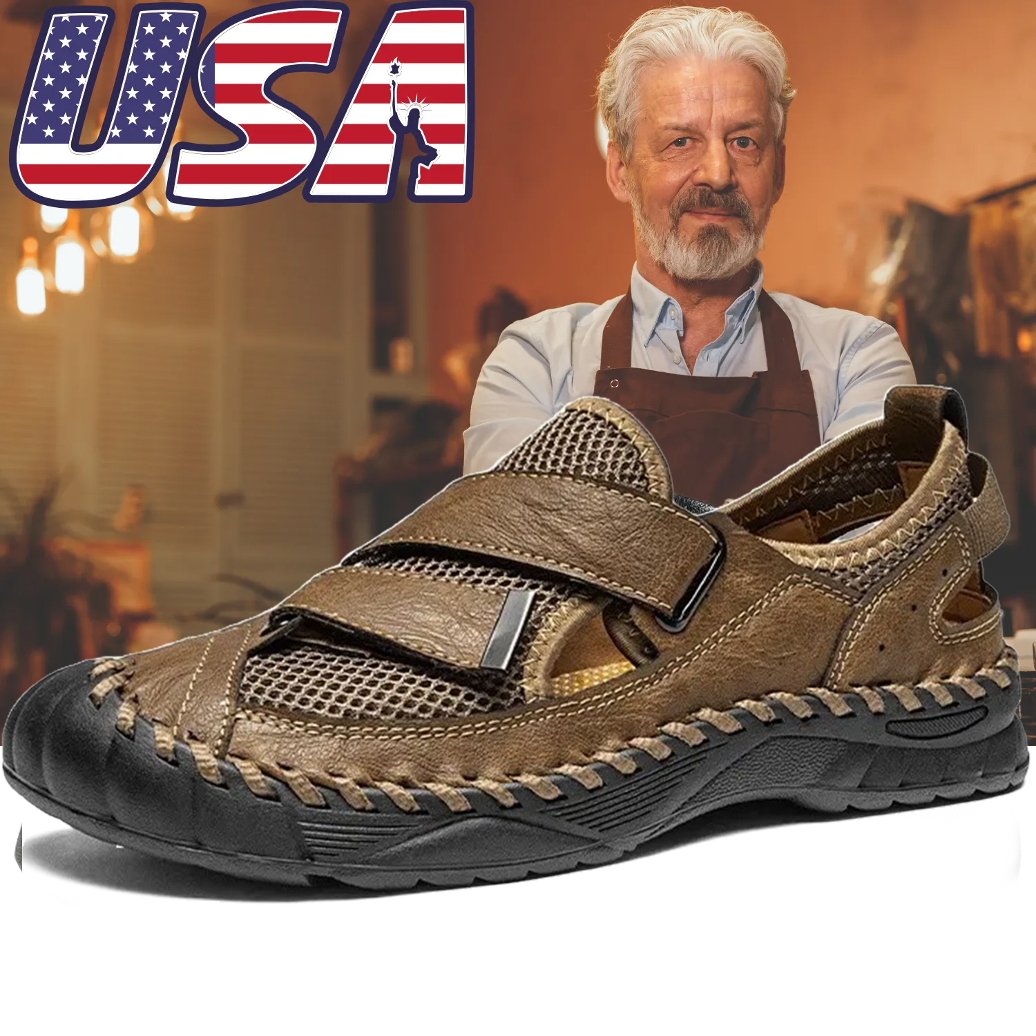 Men's Handmade Cowhide Mesh Breathable Sneakers 