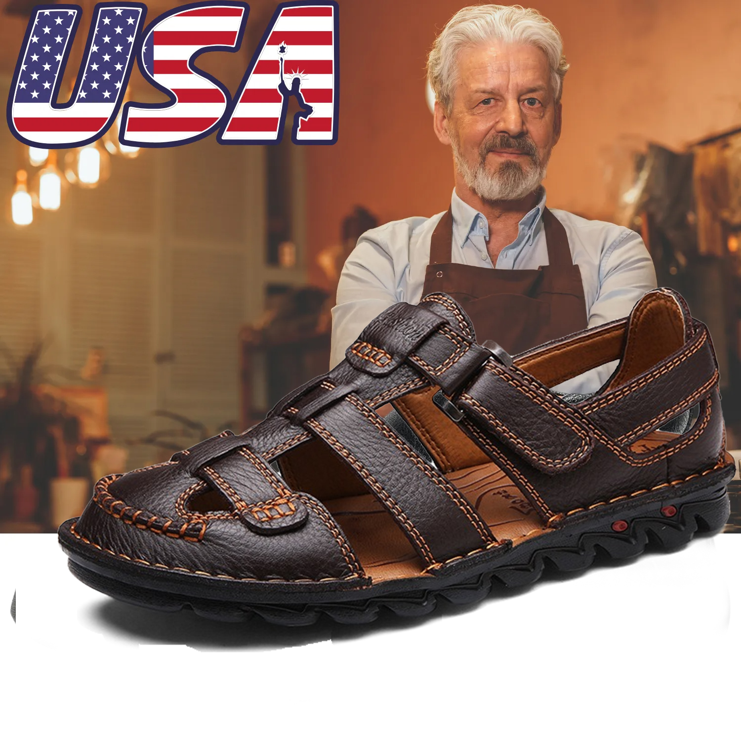 Men Closed Toe Leather Fisherman Adjustable Summer Sandals