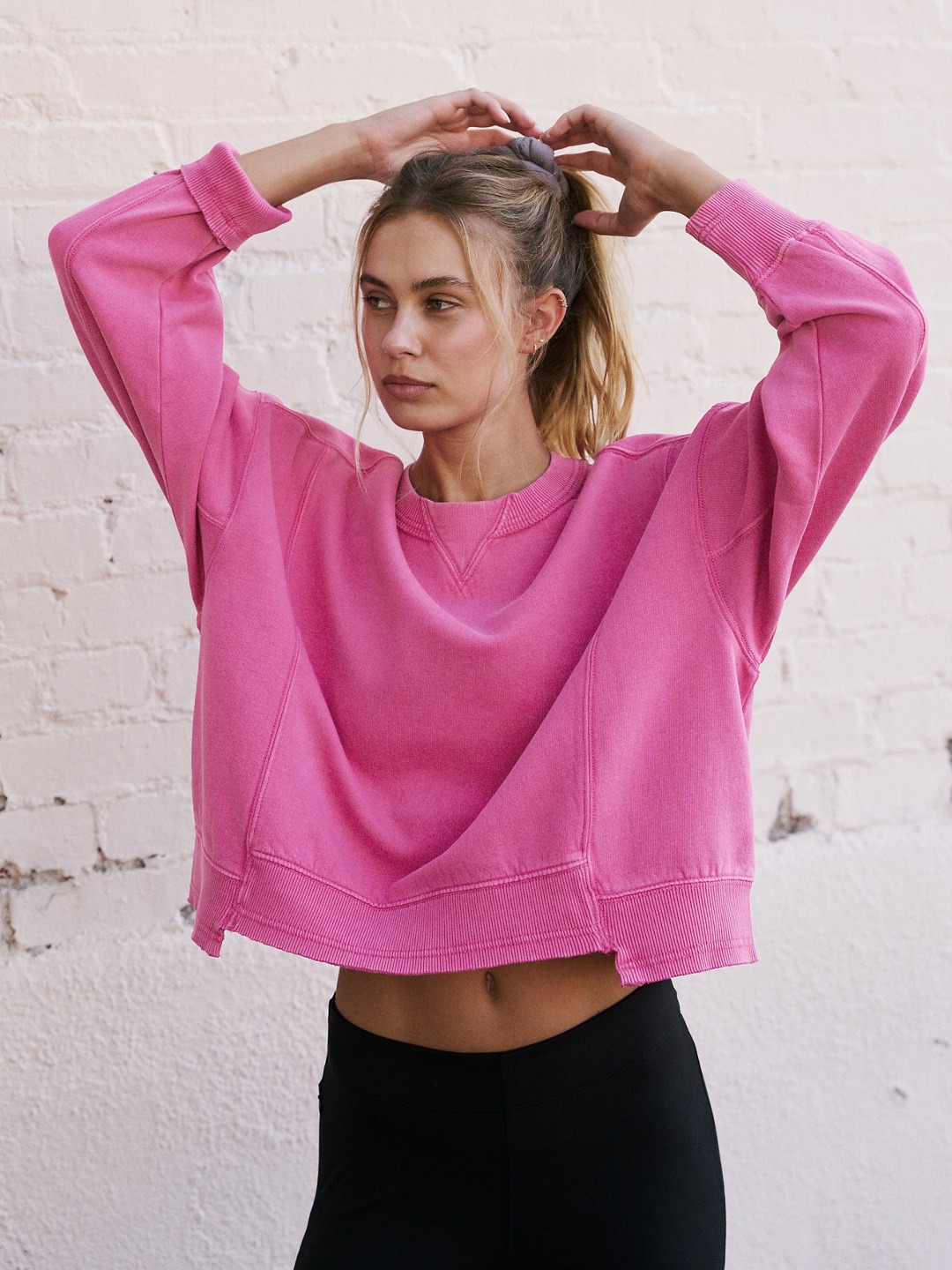 Women Fashion Casual Solid Color Round Neck Long Sleeve Sweatshirt