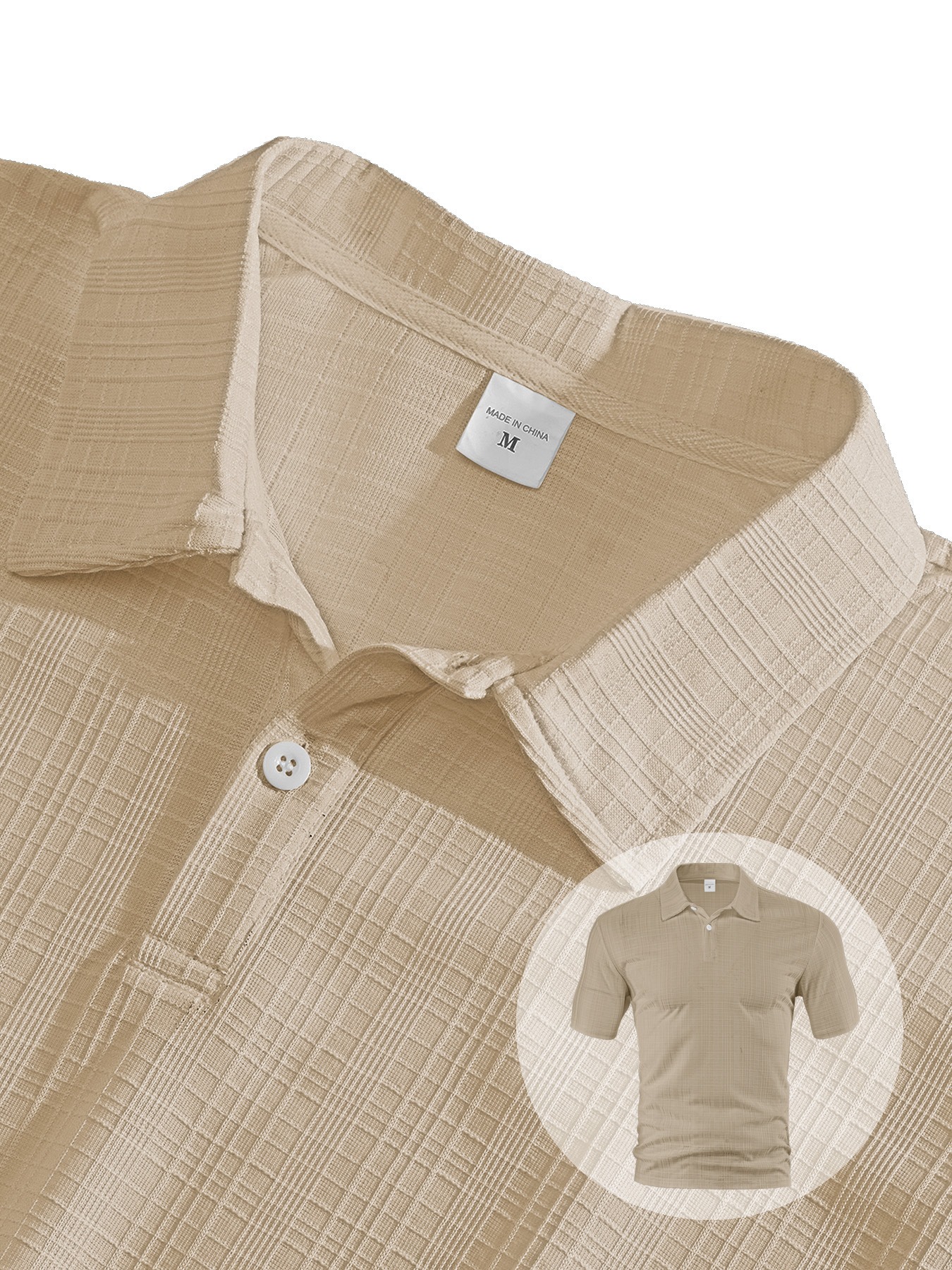 Men Waffle Plaid Lapel Short Sleeve Shirt 