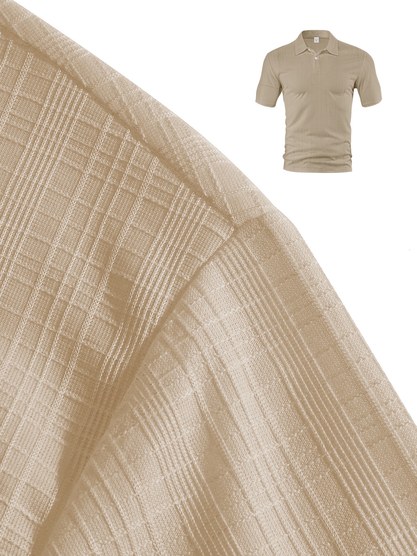 Men Waffle Plaid Lapel Short Sleeve Shirt 