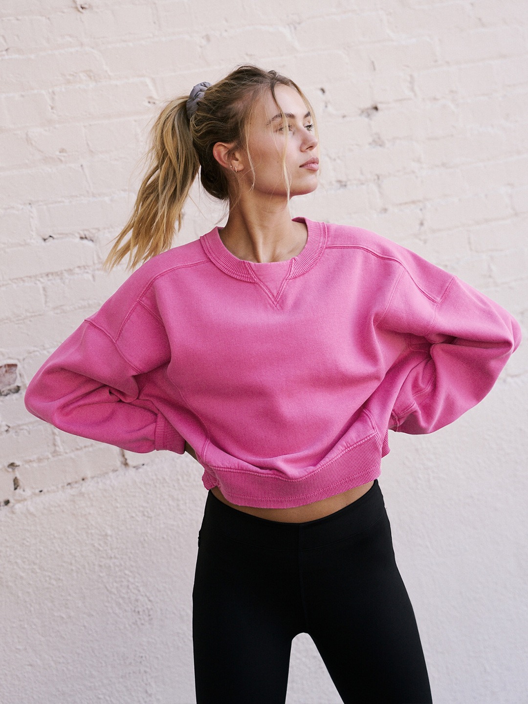 Women Fashion Casual Solid Color Round Neck Long Sleeve Sweatshirt