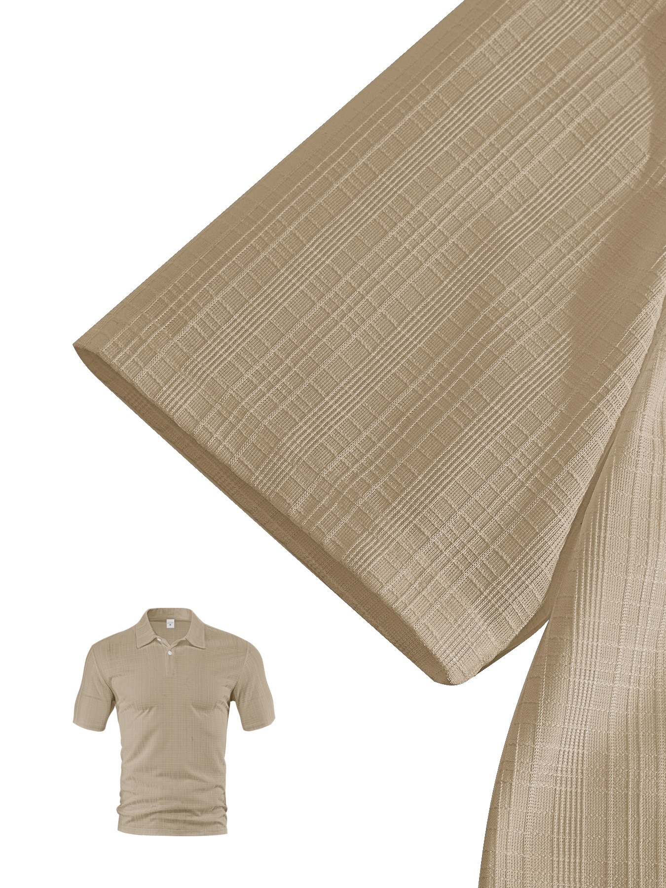 Men Waffle Plaid Lapel Short Sleeve Shirt 