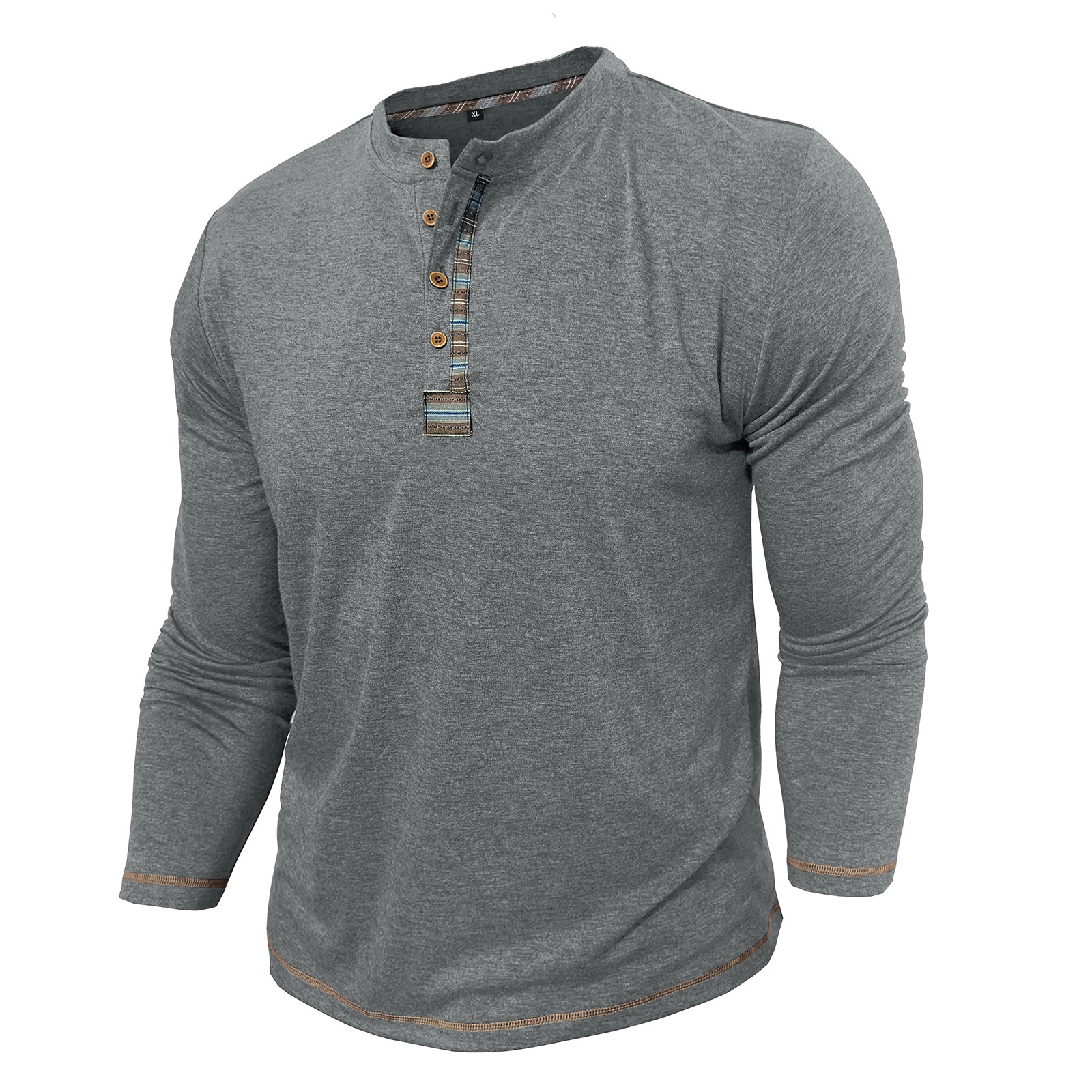 Men's crew neck long sleeve tough henley T-shirt
