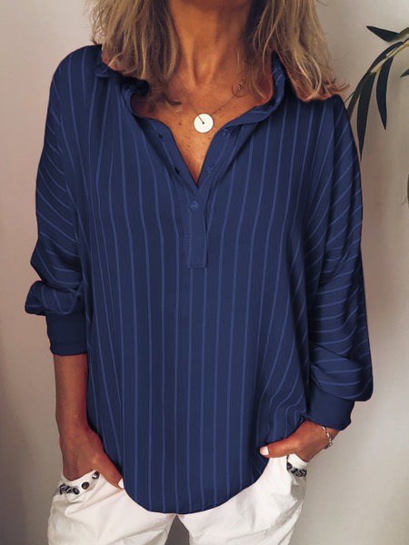 Casual Comfortable Loose Striped Long Sleeve Shirt