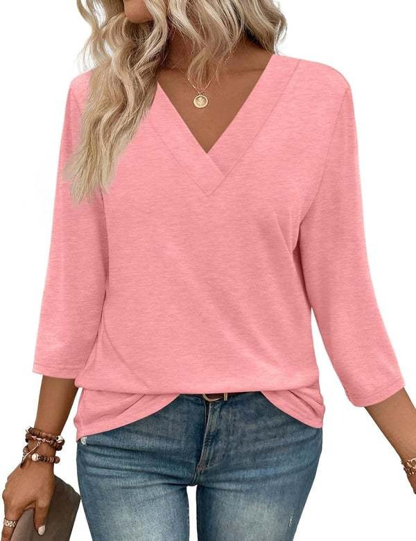Women's V-neck casual waist knitted long-sleeved T-shirt