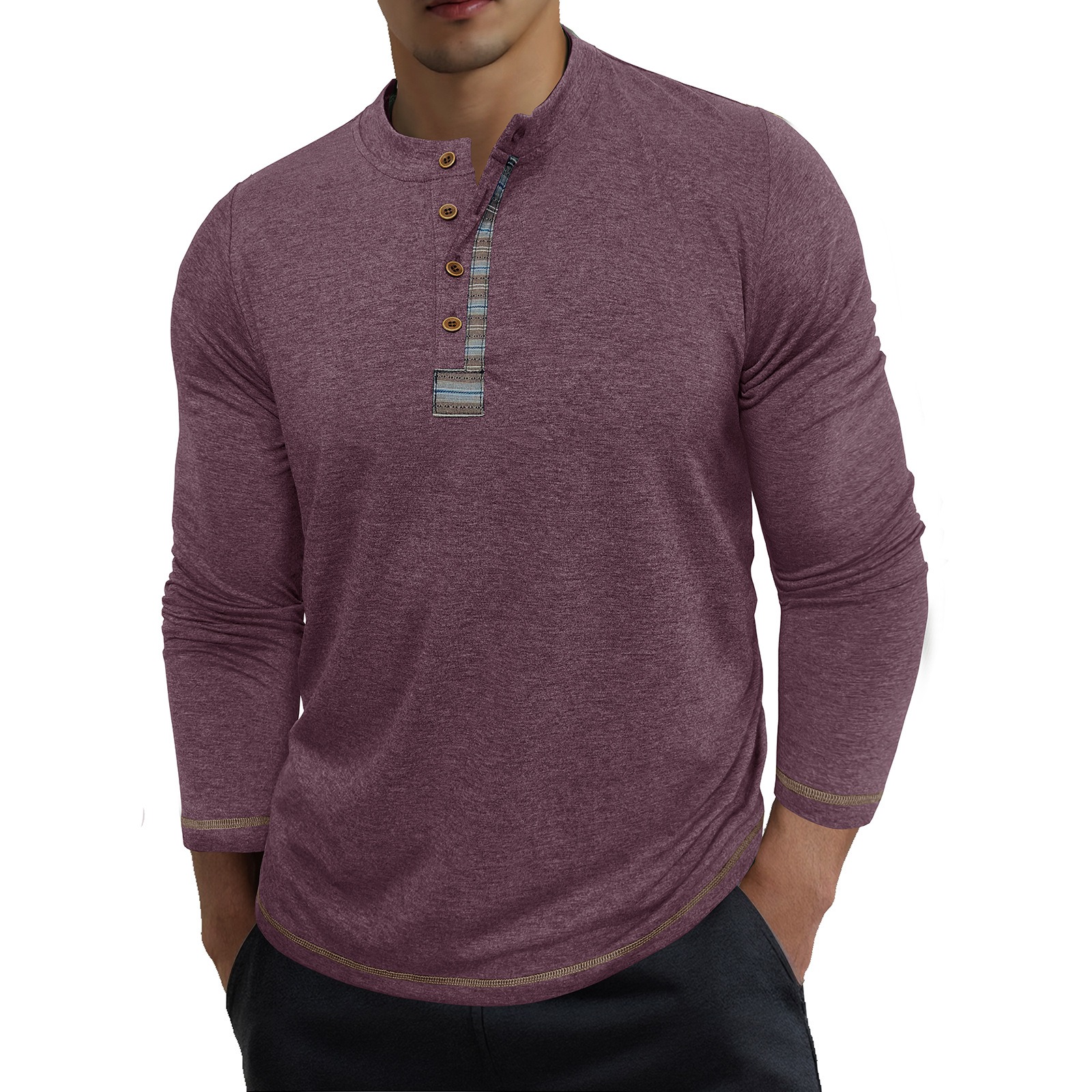 Men's crew neck long sleeve tough henley T-shirt