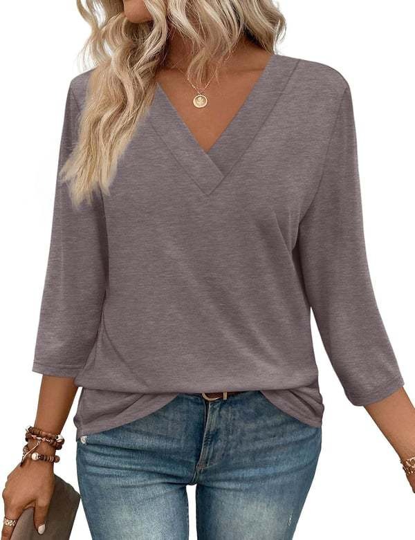 Women's V-neck casual waist knitted long-sleeved T-shirt