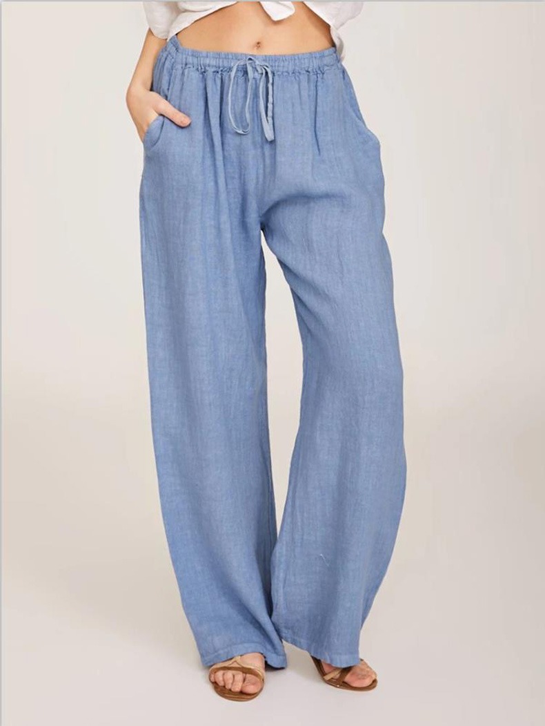 Women's Summer Cotton Linen Lounge Pants with Elastic Waist