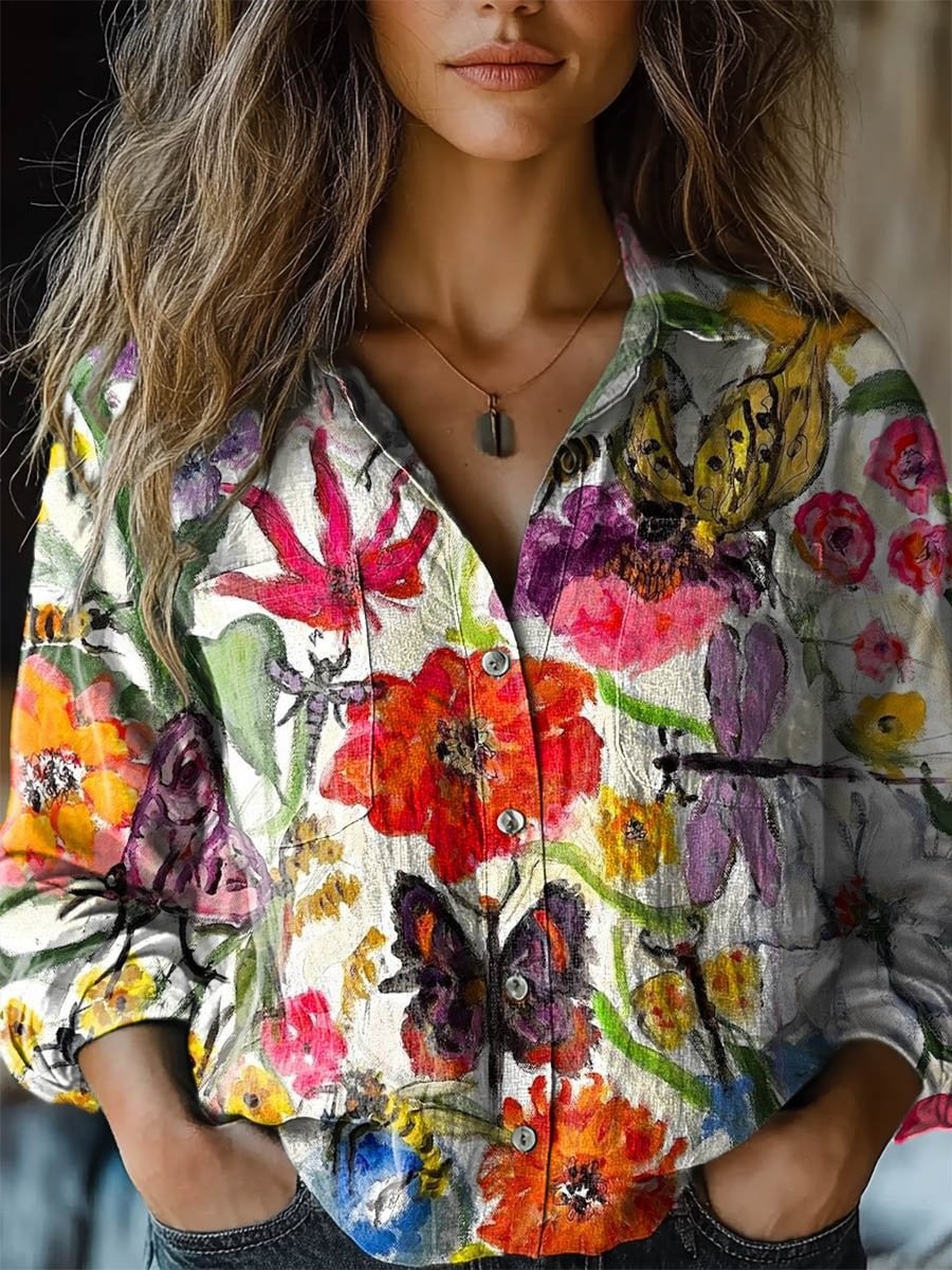 Women Retro Colorful  Tie-dye Print Shirt