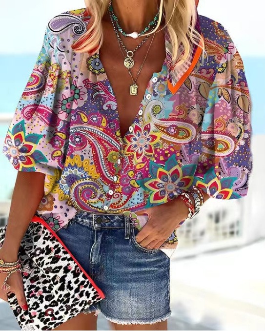 Colorful Floral Button-Down Top