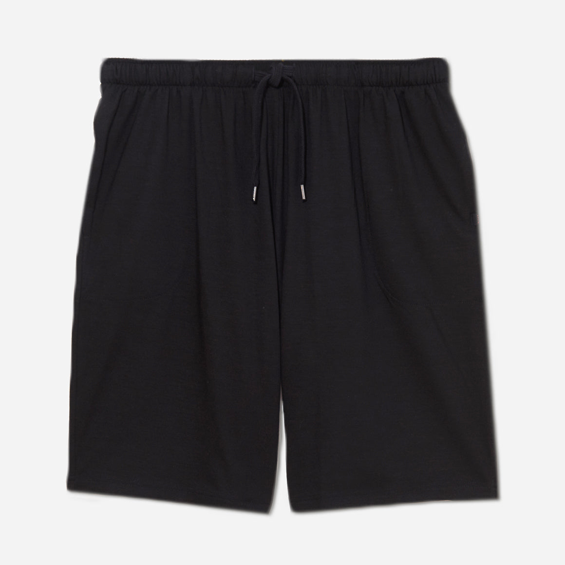 Derek Rose's Basel Micro Modal Lounge Short in a black colorway. Shown against light grey background.