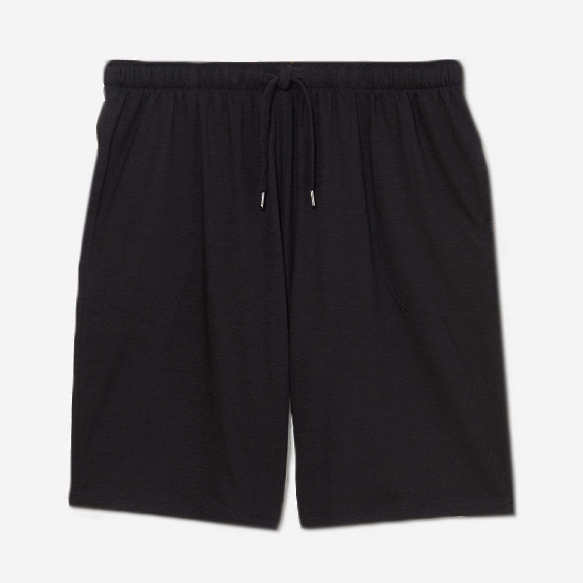 Derek Rose's Basel Micro Modal Lounge Short in a black colorway. Shown against light grey background.