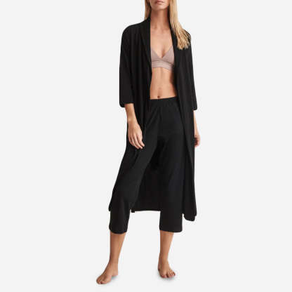 The Carina Robe features a relaxed fit with a detachable belt and pockets for added convenience. The breathable cotton fibers are designed to keep you cool and cozy as you unwind or go about your bedtime routine.