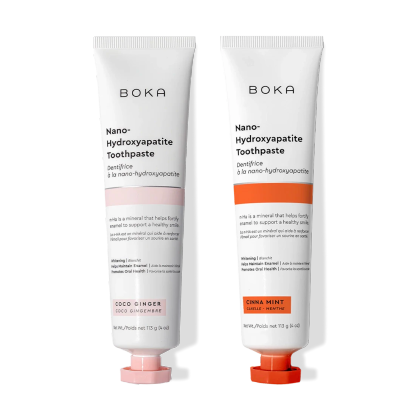 N-Ha Toothpaste 2-Pack in Coco Ginger & Cinna Mint to help fortify enamel.