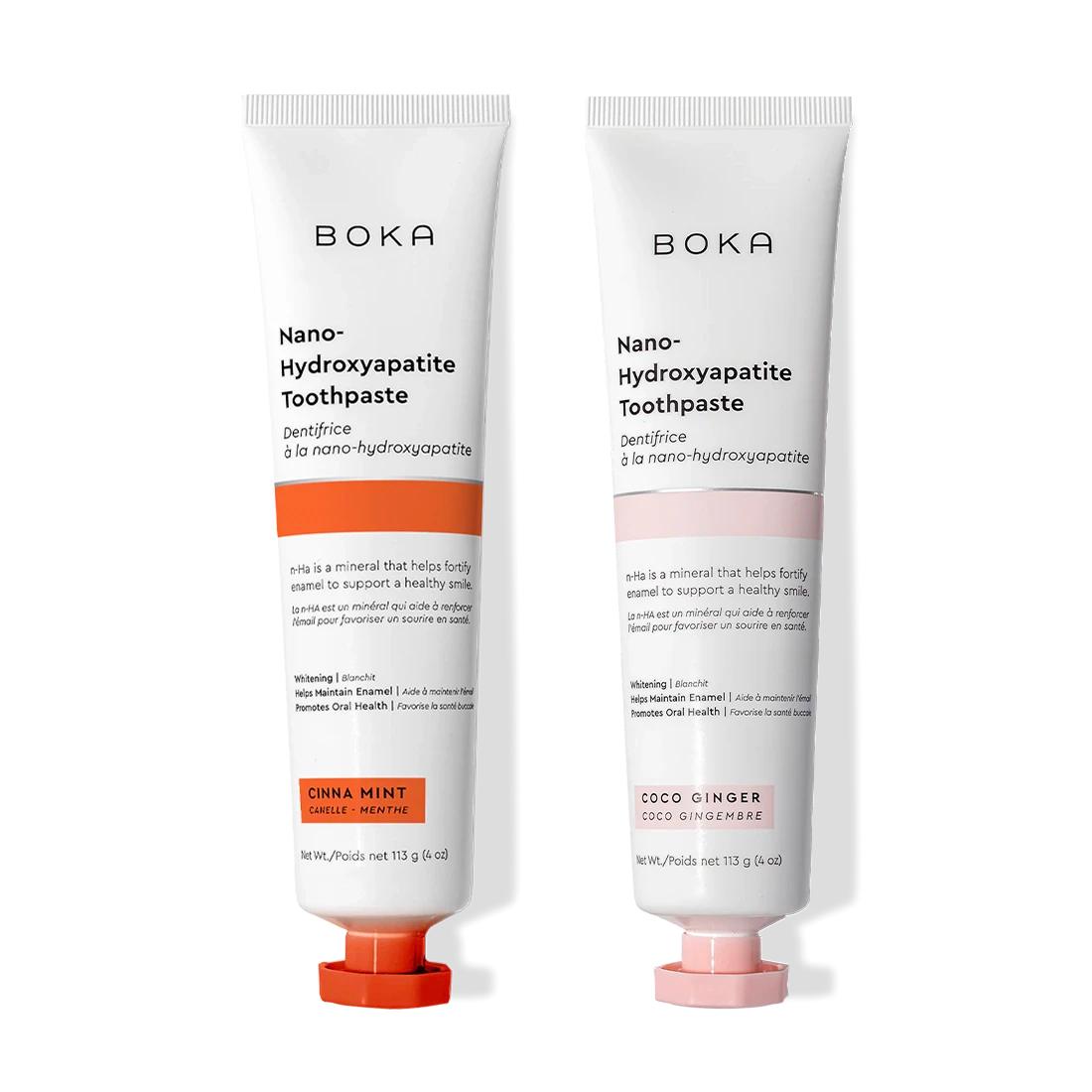 N-Ha Toothpaste 2-Pack: Cinna Mint & Coco Ginger flavors to fortify enamel.