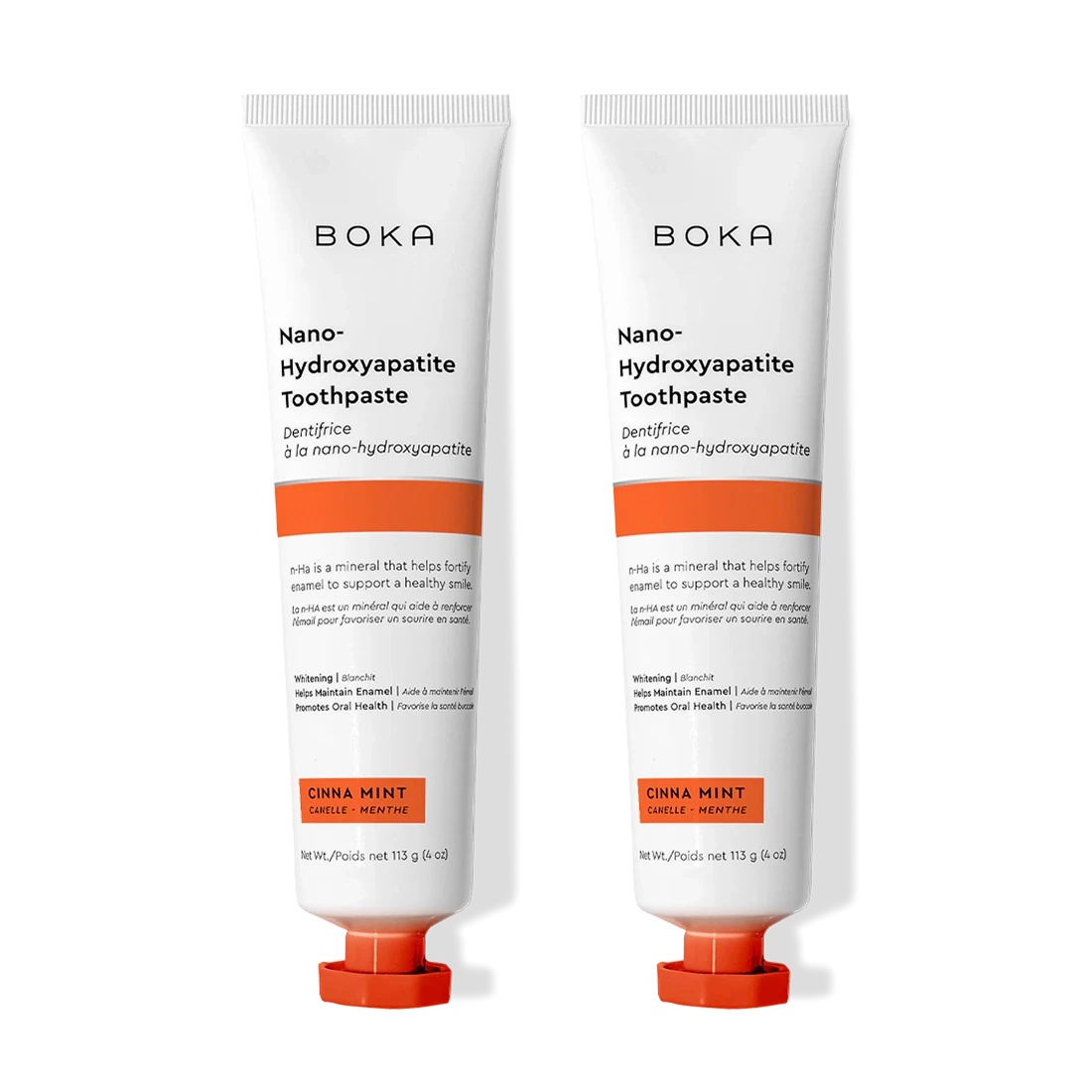 N-Ha Toothpaste 2-Pack in Cinna Mint flavor remineralizes teeth and comes with two tubes.