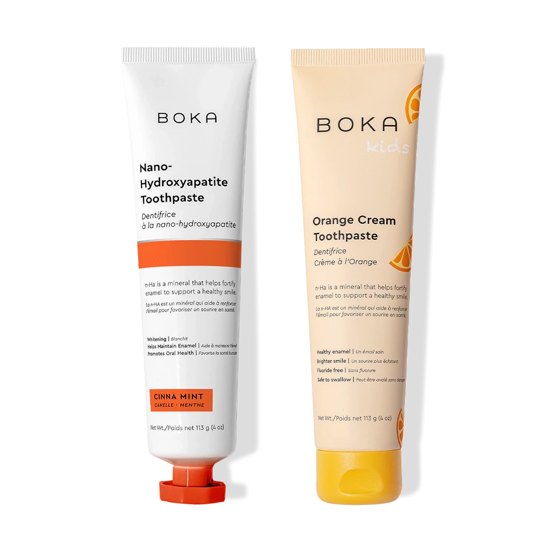 Two n-Ha Toothpaste 2-Pack tubes that strengthen enamel, shown on a white background.