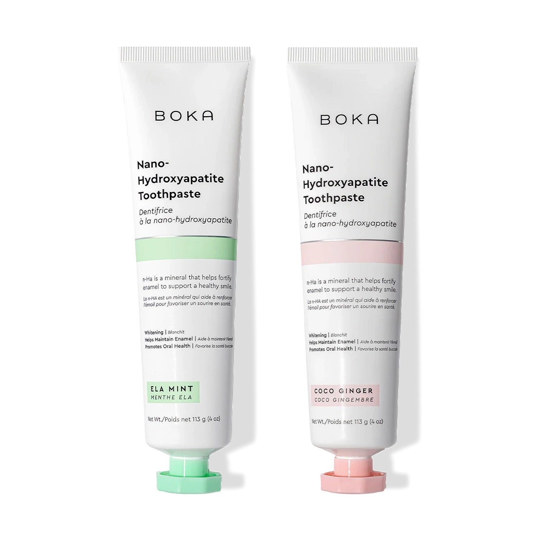 N-Ha Toothpaste 2-Pack for enamel care in Ela Mint & Coco Ginger flavors.