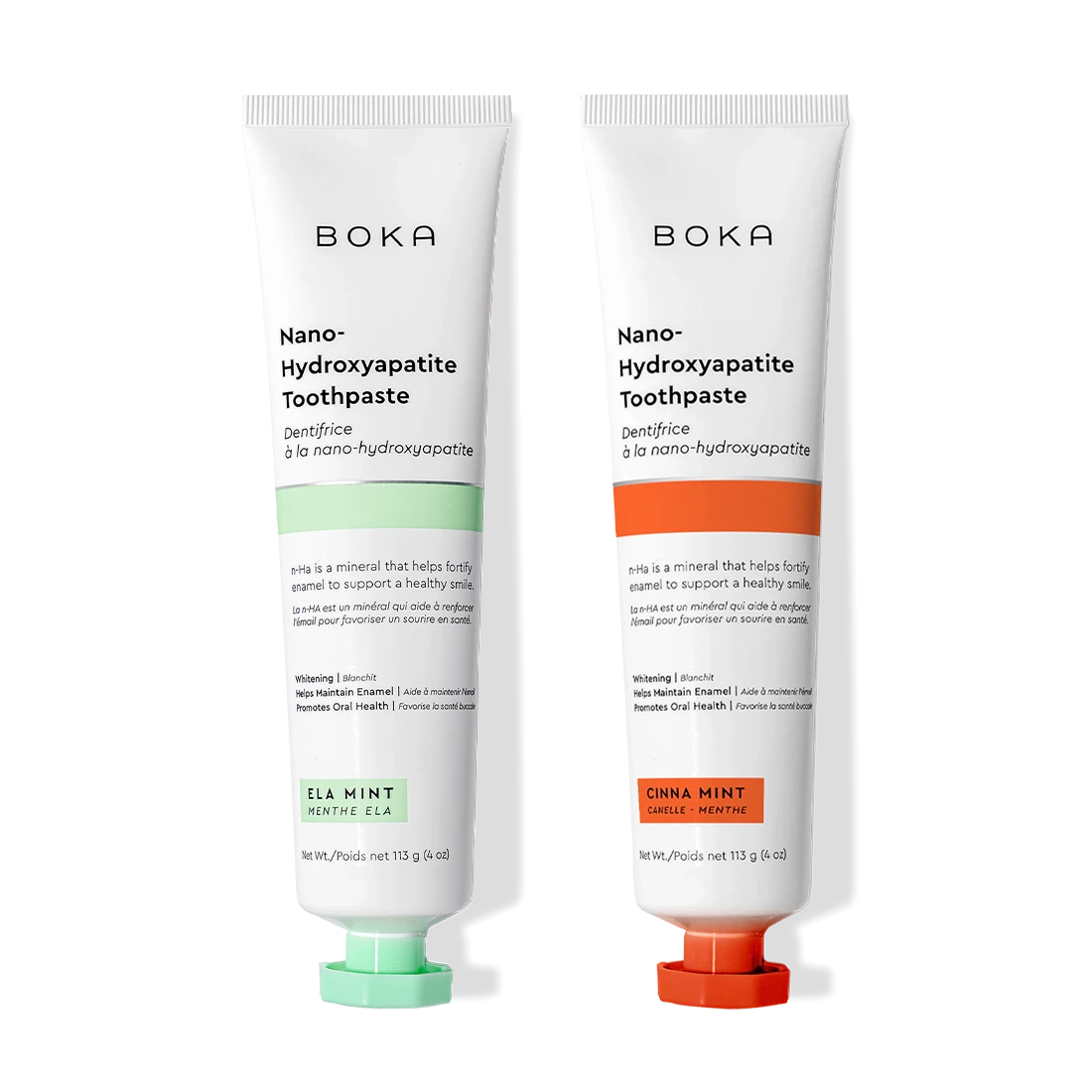 N-Ha Toothpaste 2-Pack: Fortify enamel with Ela Mint & Cinna Mint nano-hydroxyapatite formulas.