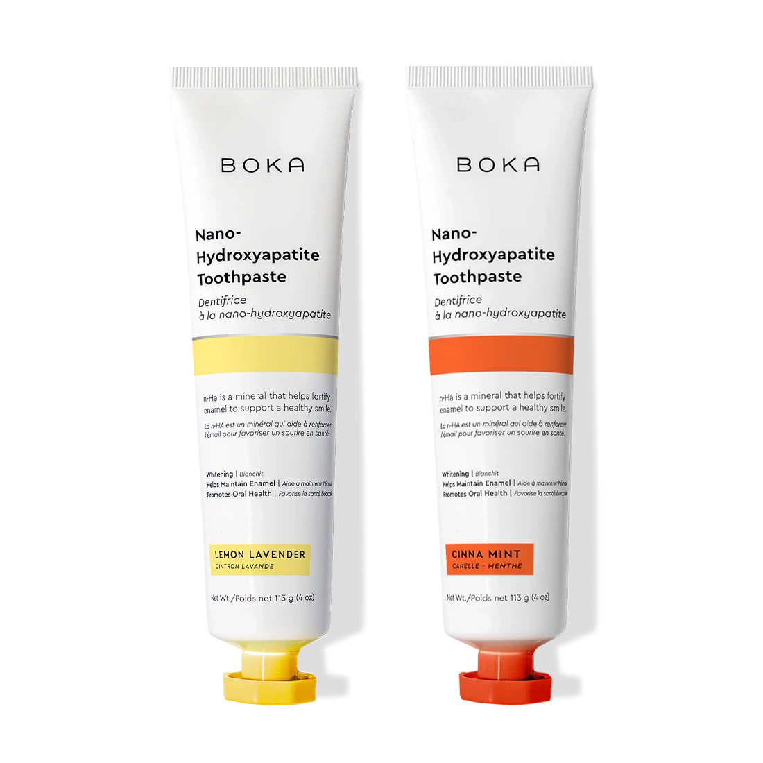 N-Ha Toothpaste 2-Pack with nano-hydroxyapatite to strengthen enamel on a black background.