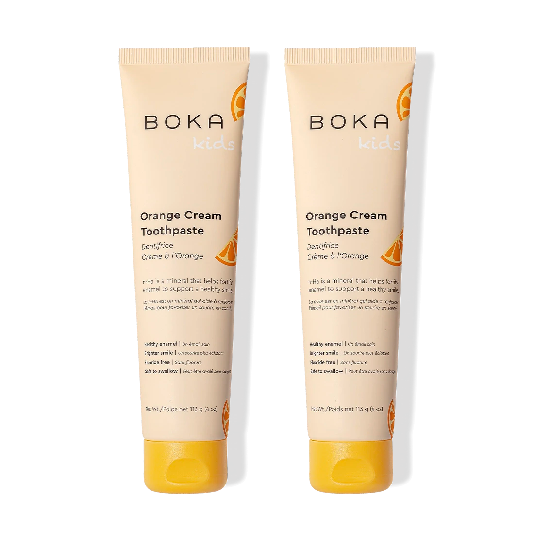 Two tubes of n-Ha Toothpaste 2-Pack for kids, with nano-hydroxyapatite to strengthen enamel.