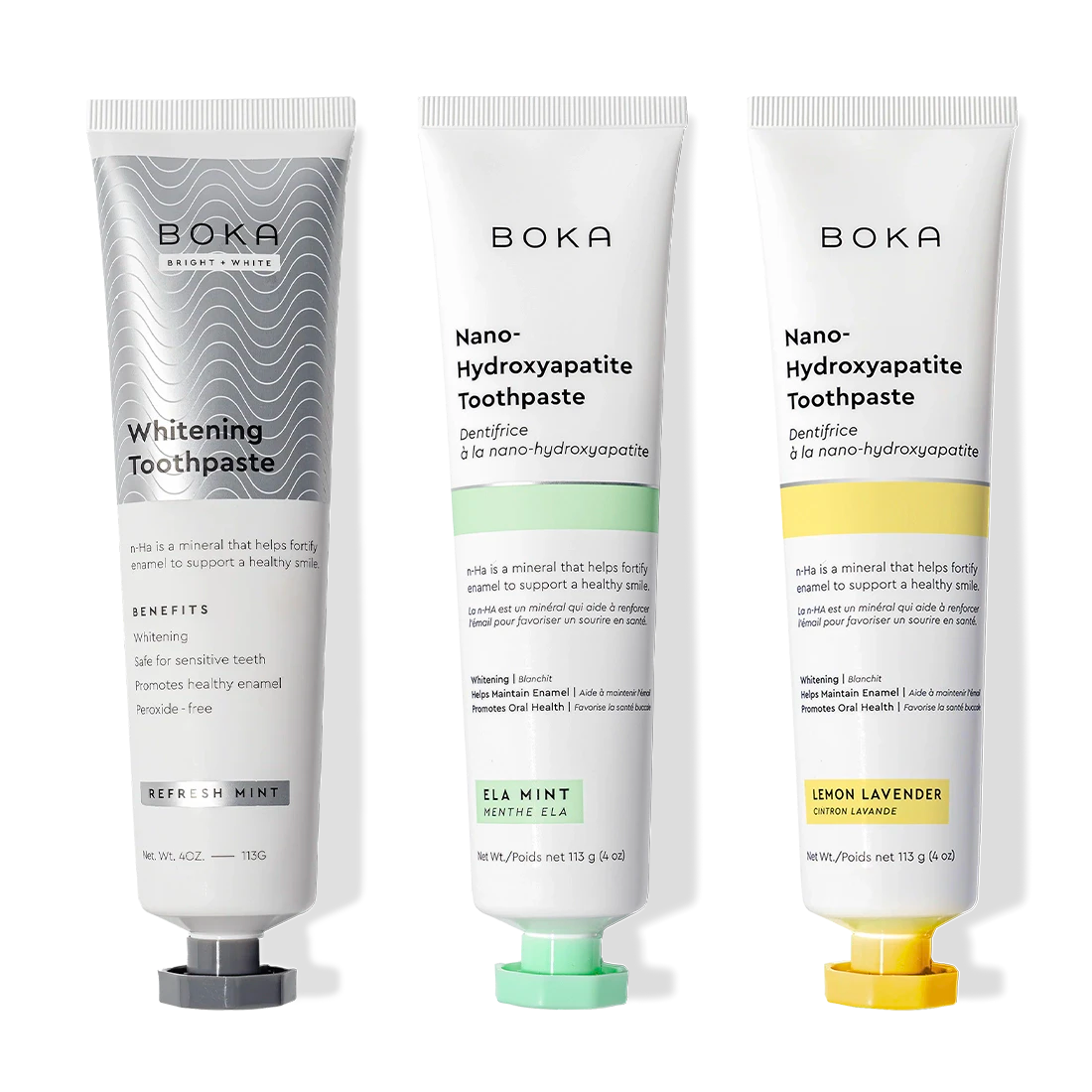 Gallery view - Nano (n-Ha) Toothpaste Whitening 3 Pack: Refresh Mint, Ela Mint, and Lemon Lavender flavors.