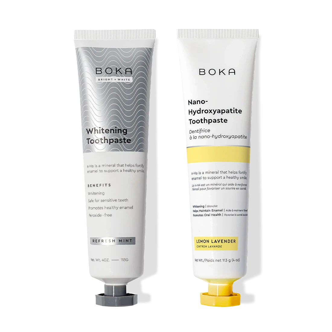 N-Ha Toothpaste 2-Pack: Whitening Mint & Lemon Lavender flavors to fortify your enamel.