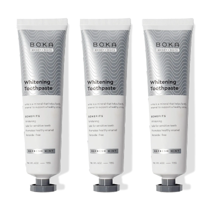Three upright Nano (n-Ha) Toothpaste Whitening 3 Pack tubes in Refresh Mint flavor, side by side.