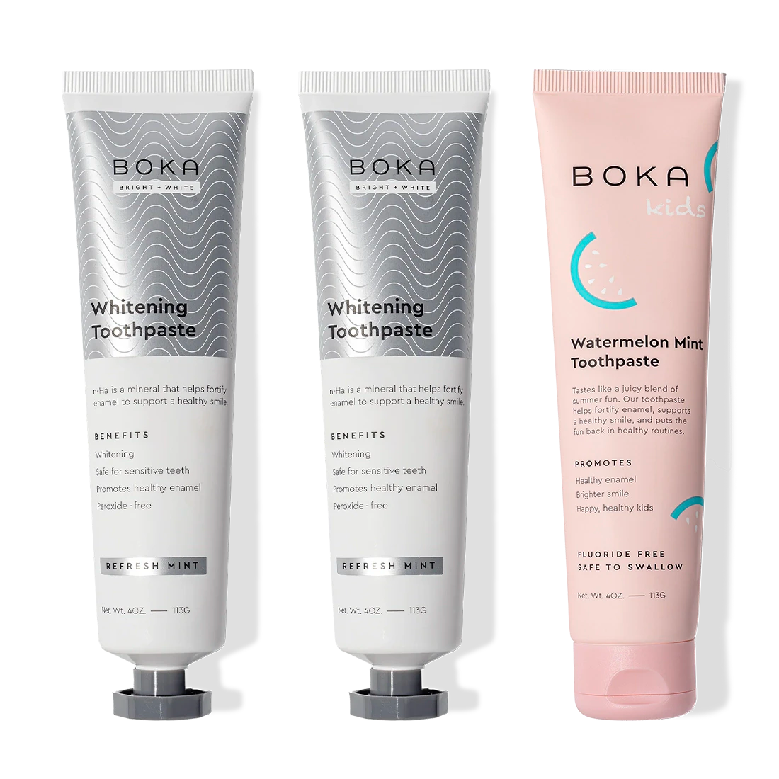 Nano (n-Ha) Toothpaste Whitening 3 Pack: 2 whitening mint, 1 kids watermelon mint.