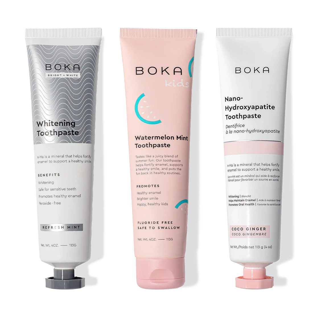 Three Boka Nano Whitening (n-Ha) Toothpaste tubes included in this 3-pack.