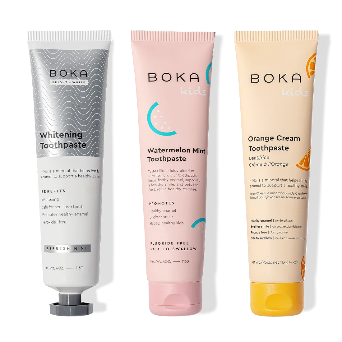 Boka Nano (n-Ha) Toothpaste Whitening 3 Pack: peroxide-free, safe for adults and kids.