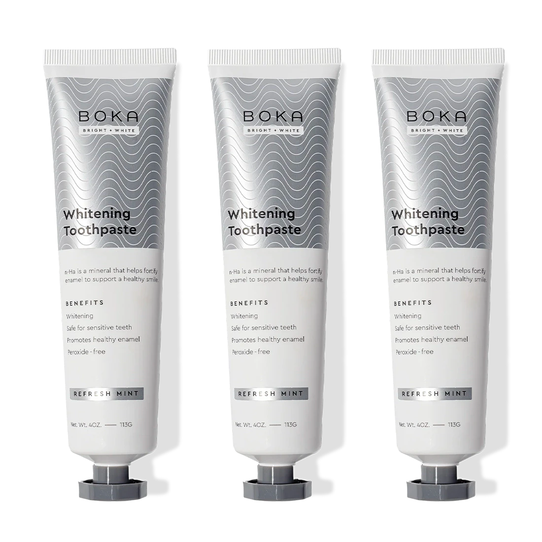 Three tubes of Refresh Mint Whitening n-Ha Toothpaste.