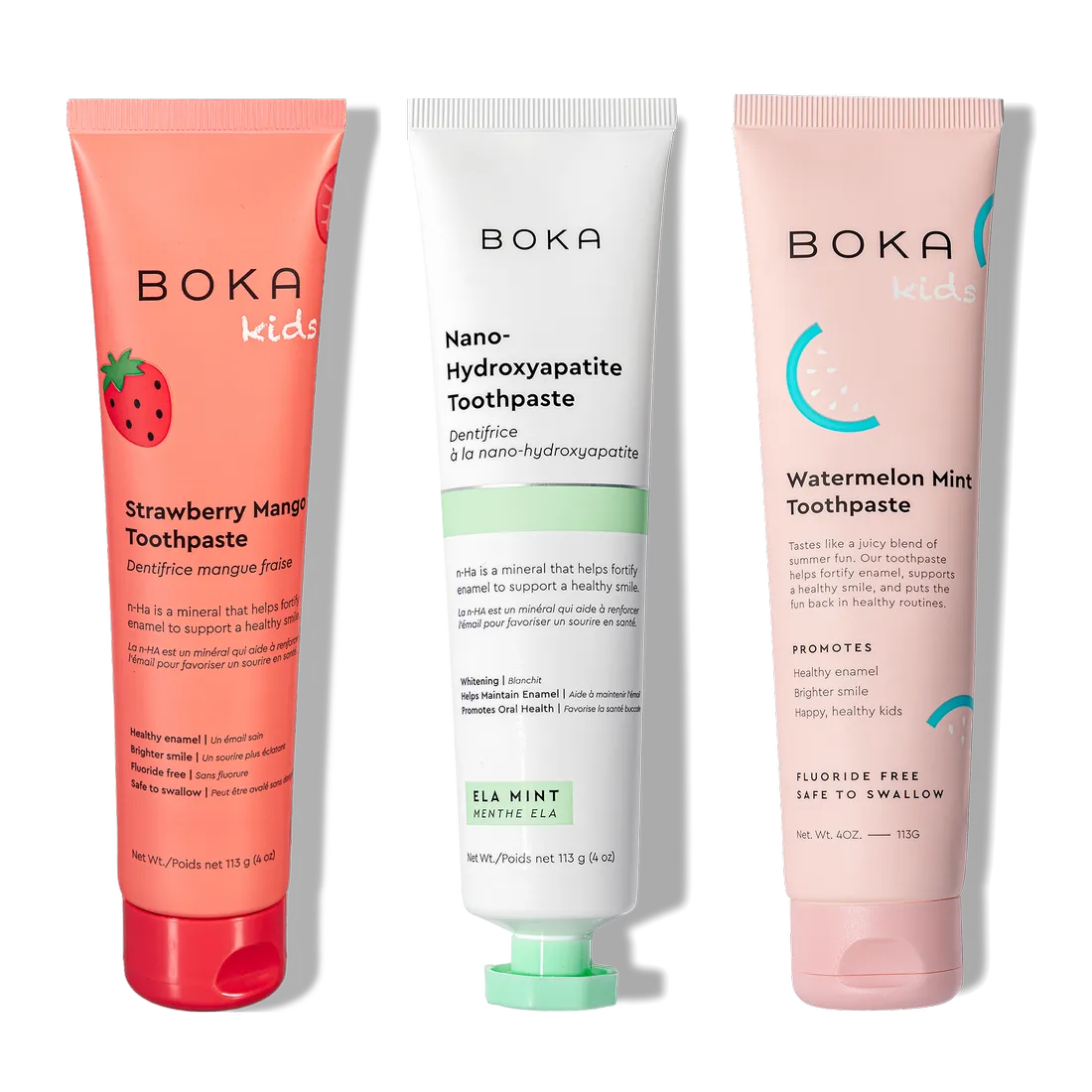 Three n-Ha Toothpaste Family 3 Pack tubes with kid-approved flavors encourage healthy brushing habits.