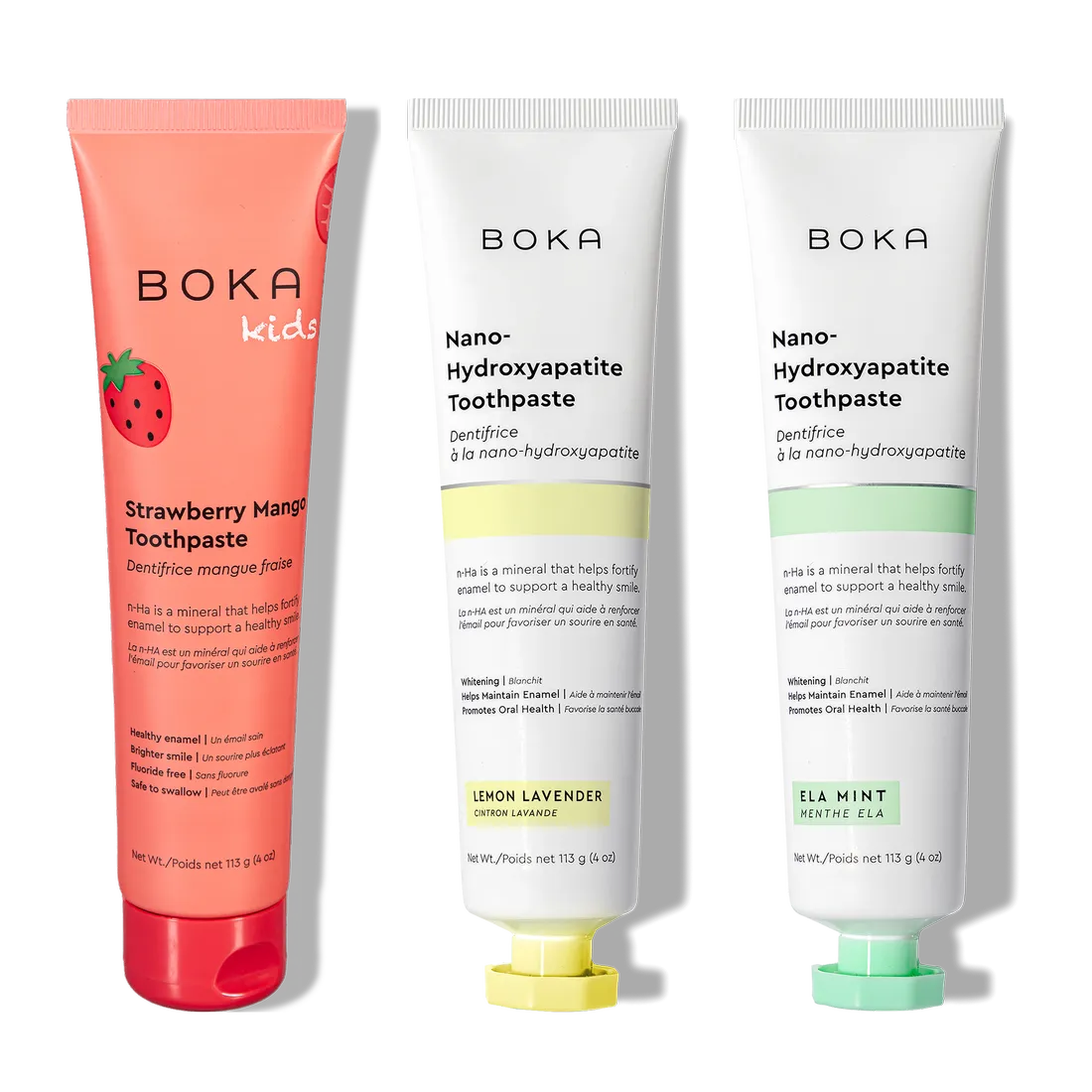 The n-Ha Toothpaste Family 3 Pack features kid-approved Strawberry Mango, Lemon Lavender & Ela Mint.