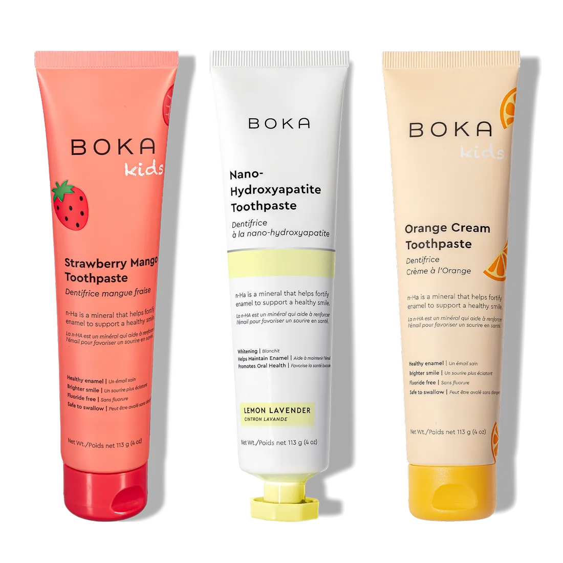 The n-Ha Toothpaste Family 3 Pack comes in kid-approved Strawberry Mango, Lemon Lavender, and Orange Cream.