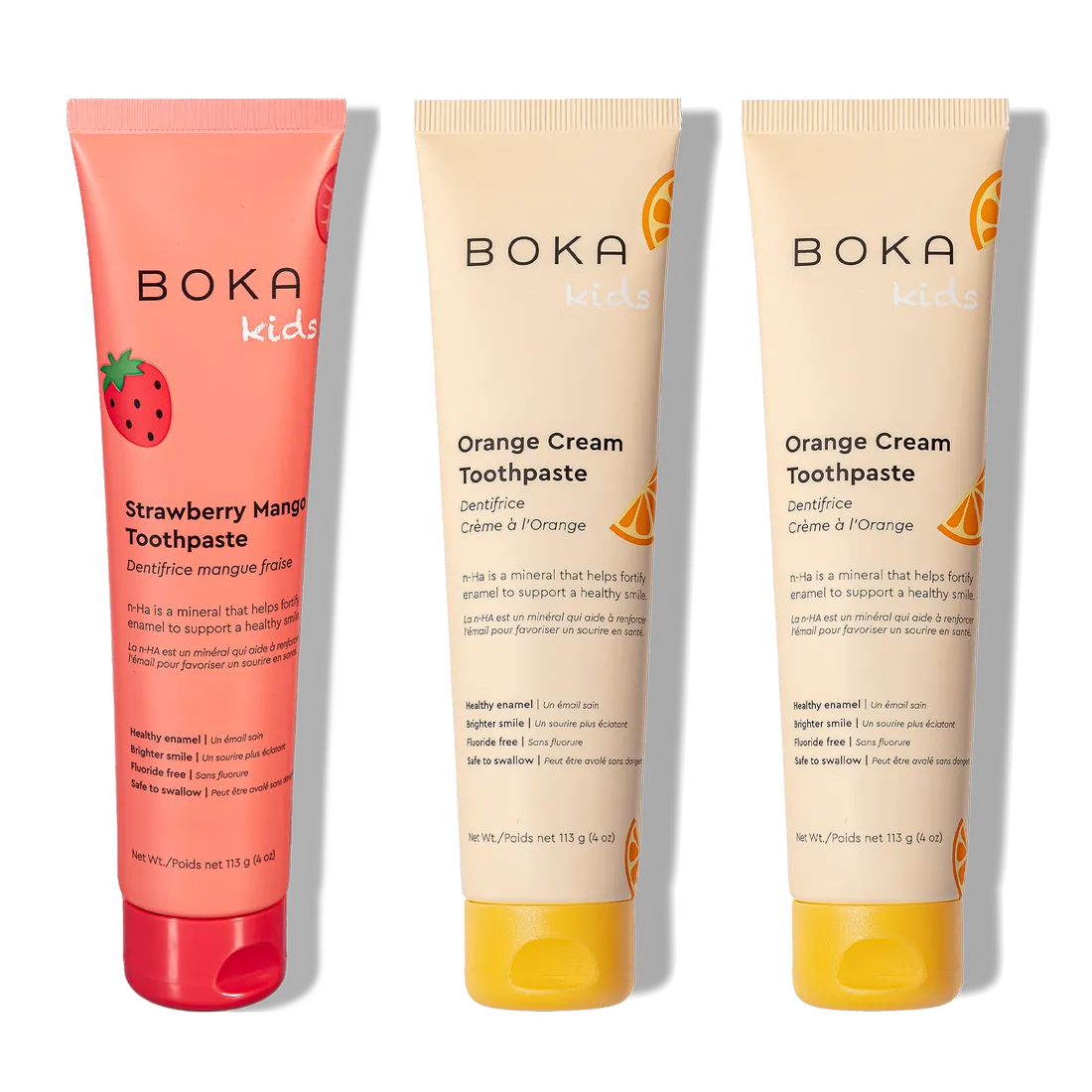 N-Ha Toothpaste Family 3 Pack: three tubes with kid-friendly flavors for daily oral care.